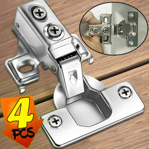 4Pcs Stainless Steel Cabinet Hinges Soft Closing Hydraulic Door Hinge Damper Buffer Kitchen Cabinet Furniture Hardware Accessories