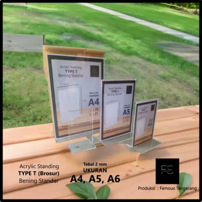 Tempat brosur/QRIS/display akrilik type T ukuran a6