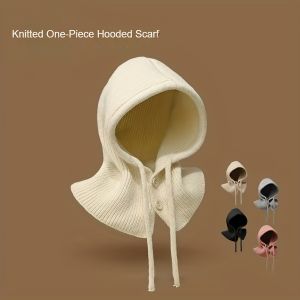 Winter Ski Mask With Warm Scarf Hooded Balaclava Pullover Knitted Beanie Hat Thick Drawstring Knit Balaclavas Ski Mask