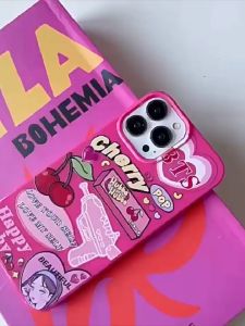 CASE iPhone 11 13 12 mimi 14 15 Pro 7 8 6 6 S Plus MAX XR XS MAX 7Plus 8Plus SE 2023 iPhone Jelly Case Pink Chery Casing Silikon Tahan Benturan