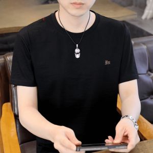 HENGYUANXIANG | Hengyuanxiang Mens Short Sleeve T-shirt Ice Silk Round Neck Cotton Linen Summer Fashionable Thin Top Youth Active Style Loose Fit