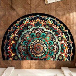 VIKAMA Retro Floral Brick Semicircle Doormat Non Slip Front Door Mat Indoor Outdoor Foyer Decor