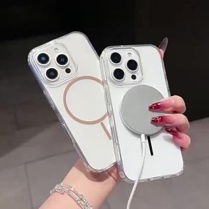 Luxury For Magsafe Magnetic Wireless Charge Transparent Case For iPhone 17 Pro Max 16 15 14 13 12 11 16e 17 Air Clear Back Cover