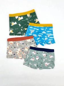 [Fast Shipping] Boys Cotton Underwear 4-13 Years Comfortable Breathable Cartoon Animal Prints Kids Box Brief
