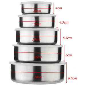 5Pcs Mixing Bowls Stainless Steel Storage Food Container Stackable Deep Nesting Bowls Home Kitchen Baking Cooking Crisper Box