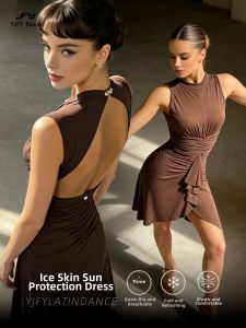 YJFY Dance | Neck-Hooked Backless Waist-Cinching Ruffled Dance Practice Dress