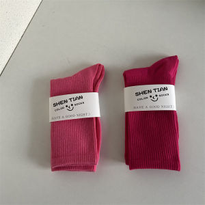 Pink Long Tube Socks Womens Mid-Calf Thin Style Fashionable Cotton Colorful Socks Spring 2024 Collection Elegant Casual