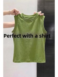 V.C.I | Stand Collar Green Cotton Sleeveless Blouse