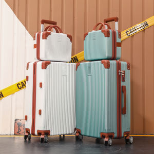 Korean Style 20 Inch Luggage Bag Womens 24 Inch Pull Rod Box Password Box Student Travel Suitcase Retro Style Polyester Lining