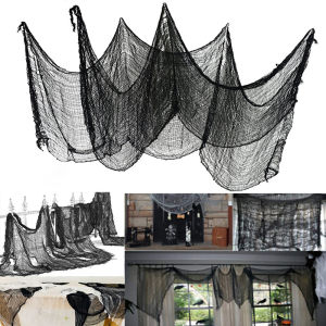 76X198CM Black Halloween Creepy Gauze Large Grid Yarn Cloth Door House Decor Spider Web Halloween Party Decoration