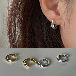 ต่างหูแฟชั่นทรงเรขาคณิตทรงกลมต่างหูห่วงเพทายสำหรับผู้หญิงต่างหูเรียบง่ายเครื่องประดับผู้หญิง