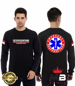 Kaos Ambulance Emergency Lengan Panjang Crew Neck Premium / Baju Kaos ambulan Indonesia / Tshirt