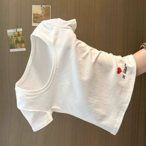 Fashion Shoulder High Street American Retro U-Neck Short Sleeve T-Shirt WomensSummer 2025 New Letter Printing Slim Fit Shirt