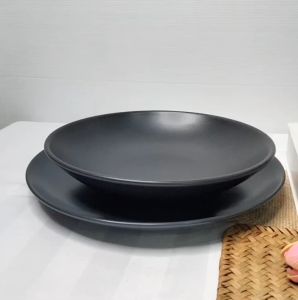 ถ้วยเซรามิค 6นิ้ว ชามเซรามิค 8.5นิ้ว จานเซรามิค 8 นิ้ว ชุดจานชาม สีดำ สวยงาม เซรามิค  เข้าไมโครเวฟ