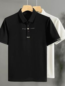 Áo Thun Nam Cổ Polo Thêu Dáng Ôm Tay Ngắn Thời Trang Mùa Hè Thường Ngày Chất Liệu Khác Không Cần Ủi