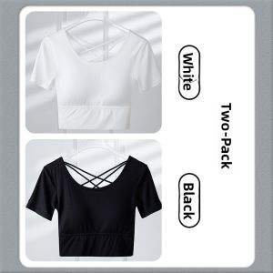 Miiow | Cat Person Round Neck Short Sleeve T-Shirt Womens Summer Yoga Top Belly Baring Thin Sportswear No Bra Needed Backless Design