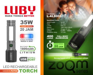 LUBY L-AL8003 LAMPU SENTER TANGAN ZOOM 35W HAND LAMP RECHARGEABLE 35 WATT SUPER TERANG FULL BODY ALUMINIUM BAGUS KUALITAS TERBAIK