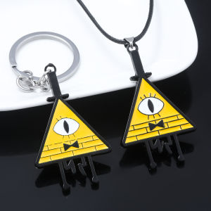 Anime Gravity Falls Keychain Dipper Pines Mabel Pines Bill Cipher Golden Triangle Metal Enamel Bag Charms for Men Women Gifts