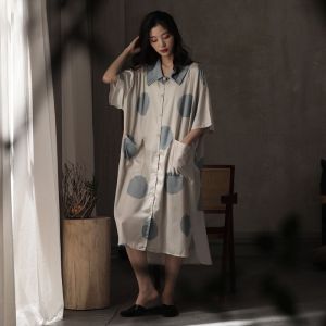 Miiow | MiiOW Cat Woman Summer Ice Silk Short Sleeve Open Cardigan Dress Home Clothes Womens Fashion Sleepwear Comfortable Leisure Suit