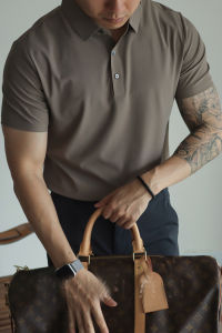 American Style Casual Polo Shirt Mens Slim Fit Short Sleeve Workwear T-Shirt Business Commuting Versatile Pure Color