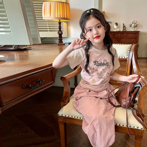Pure Cotton Short Sleeve T-Shirt for Girls Summer Korean Style Childrens Clothing Print Shoulder Insertion Versatile Kids Tee