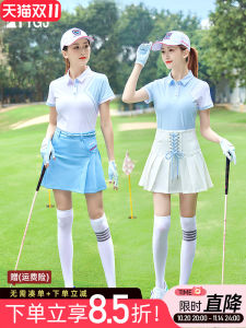 Golf Womens Short-Sleeved T-shirt Polo Shirt Lapel Sports Casual Womens White Blue Contrast Color Top Clothes