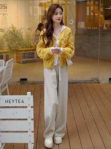 Soft Cozy Hooded Knitwear Jacket And Casual Pants Three Piece Set Fashionable Autumn Wear for Women Medium Thickness Long Sleeve