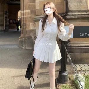 Chic Date Gored Skirt Womens Spring Autumn New Waist Cinching Slimming Small Size Beautiful Princess Skirt Long Sleeve Short Dress