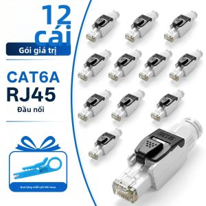 Đầu Nối RJ45 Cat6A Không Cần Dụng Cụ Tốc Độ 10Gbps 500MHz Có Thể Tái Sử Dụng Hợp Kim Kẽm Chuẩn STP Dùng Cho Mạng LAN Gia Đình Văn Phòng Màu Đen Cam Có Chốt.