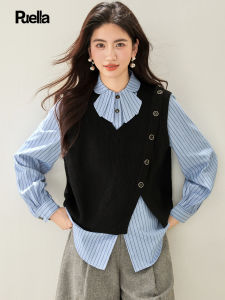 puella | Black Irregular V-Neck Knit Vest