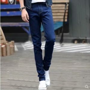 Mens Denim Jeans Casual Slim Fit Workwear Elastic mid Waist Zipper Fashionable Korean Style Long Pants Youth Urban Style