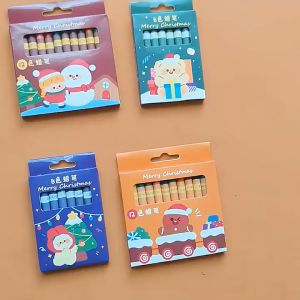 Crayon Mini Natal Krayon Christmas 8 warna 12 warna Lucu Imut Beruang Santa Klaus Salju Alat mewarnai