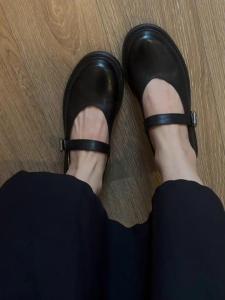 Genuine Leather Mary Jane Shoes Vintage Style Womens Fashion Slip-On round Toe Flat Heel Anti-Slip Rubber Outsole Comfortable