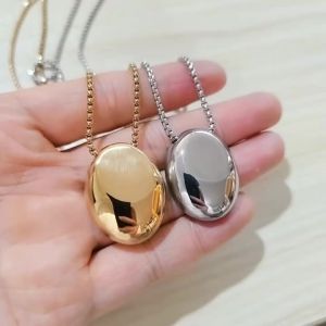 Stainless Steel Large Geometric Oval Water Drop Pendant Necklace for Women Girls Metal Long Style Sweater Chain Jewelry Gifts