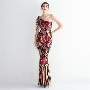 Evening Gown For Women Elegant Geometric Sequin Pattern Luxury Floor Length Comfortable Fit for Festivals Parties Wedding Female Dress