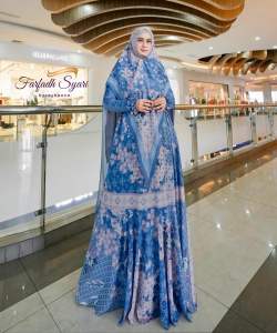 Kameela Syari Blue Gamis Ceruti Babydoll Premium Farfadh Syari by Rayhanco