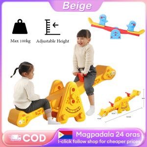 Beige Seesaw Giraffe-themed Double Rocker for Kids Height-adjustable Indoor/Outdoor Kids Toy for 2 - 8 Years Old