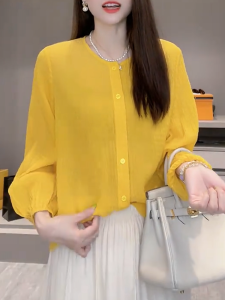 QINGNAER | Plain Color Minimalist Loose Fit Casual Slimming Blouse