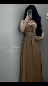 Đầm dáng xoè chất vải thun gân phối voan lụa chéo dày ôm body tôn dáng dài 1m3 túi 2 bên