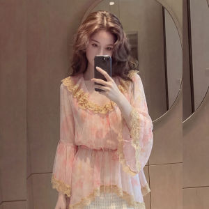 YIKEMAI | Oversized Pink Long-sleeved Fitted French Style Blouse