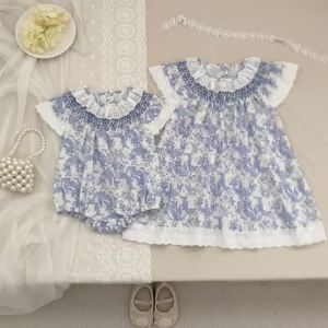 2026 Summer Girls New Lace Collar 2-6Yrs Girl Dress Baby Girl Round Neck Sleeveless Dress Girls Fashionable Blue Dress
