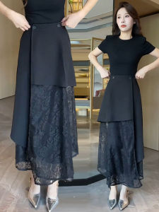 MEITESIJIAONU | Black Irregular Lace A-line Skirt