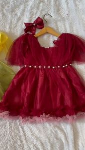 Gaun Pesta Anak Perempuan PELANGI - Busana Bayi Leher U Lengan Penuh Bordir Elegan Serat Alami Usia 1-5 Tahun