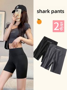 High Waist Thin Yoga Pants Womens Summer Outdoor Shark Skin Tight Fit Seamless Safety Pants Anti Exposure Three-quarter Length