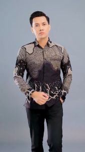 Handara Batik Premium Pria Lengan Panjang Slim Fit Furing - Horizon Hitam Abu