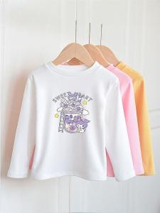 Áo Thun Dài Tay Màu Trắng Cho Bé Gái Dễ Thương Quần Áo Trẻ Em Mùa Thu Áo Thun Cotton Pha Trộn Thường Ngày Cho Bé Gái