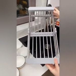 ตระกร้าสแตนเลส ปรับความยาว ตระกร้าใส่ผัก ชั้นวางถ้วยจาน ล้างผัก สแตนเลส ตระกร้าล้างผัก วางบนอ่างล้างจาน