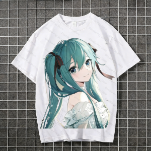 Bandai | Hatsune miku animation peripheral short-sleeved kawaii two-dimensional student clothes T-shirt Mens Shirts Woman t-shirts