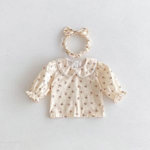 Baby Girls Fashionable Long Sleeve Romper 2-Piece Set Spring Autumn Cotton Overalls Baby Clothes Triangle Crawler Design