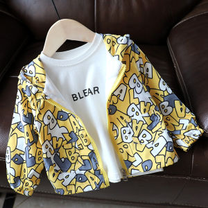 เสื้อแจ็คเก็ตฤดูใบไม้ผลิและฤดูใบไม้ร่วงสำหรับเด็กชาย 1-3 ปี เสื้อคลุมกันหนาวแบบสวมหัว ปกโปโล แขนยาว ปกติ ปกติ ปกติ